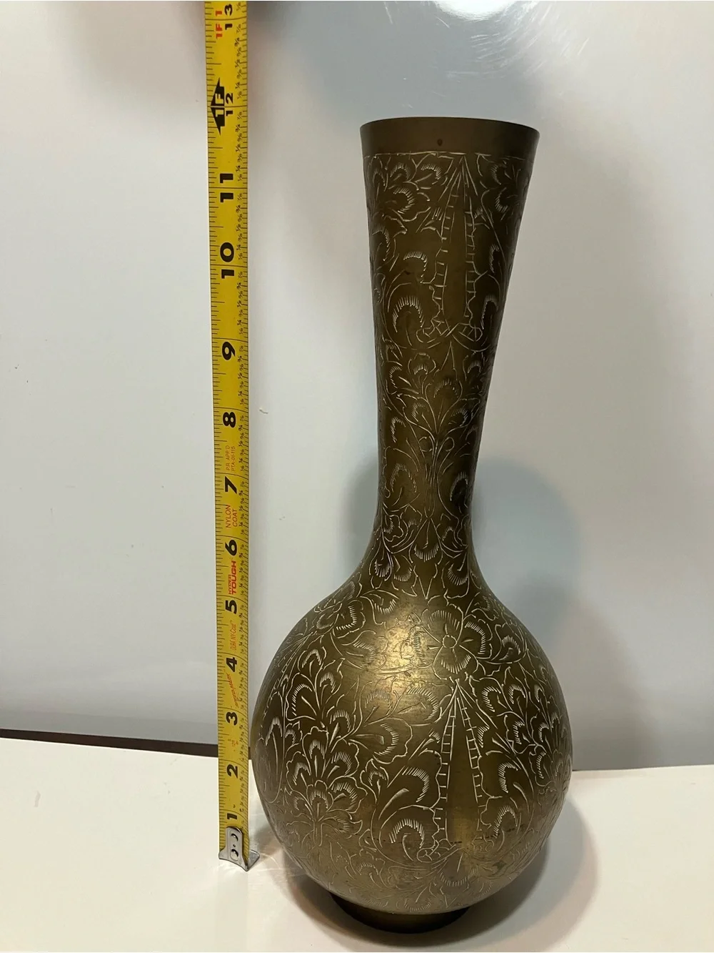 Vintage Brass Etched Floral Vase Signed India SP-103 11.75” Decorative